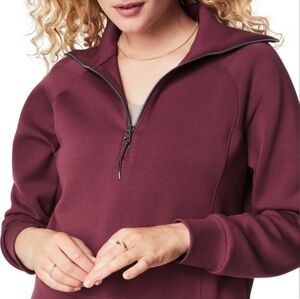 SPANX AirEssentials Half Zip Sweatshirt - Womens Large - FIG (Burgundy)